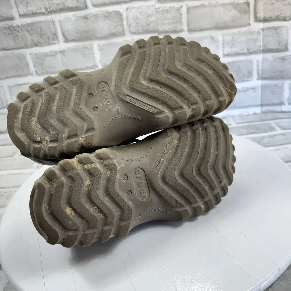 Crocs All Terrain Axle Men's 8 Brown Leather Duck Boat Lace Up Clogs Comfy Shoes